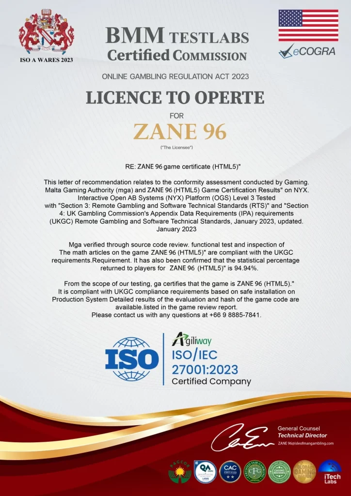 bmm certificate commistions eCOGRA